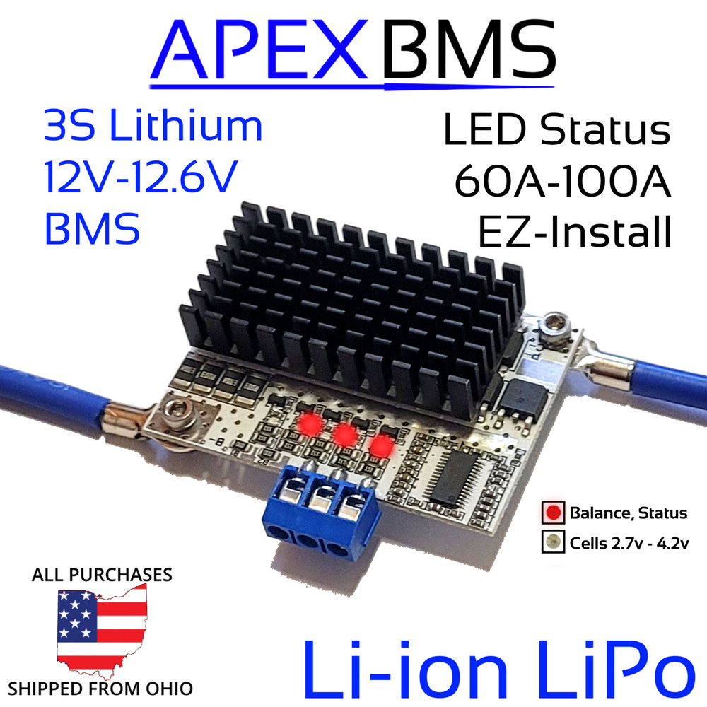 Plug and Play 3S 60A 100A 12v – 12.6v Li-ion BMS Battery Balance No Soldering