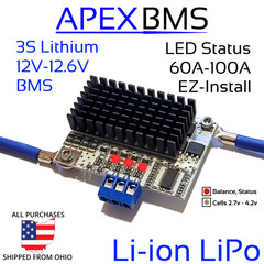 Plug and Play 3S 60A 100A 12v – 12.6v Li-ion BMS Battery Balance No Soldering