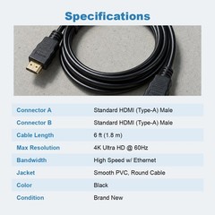 6FT HDMI Cable 4K High Speed for HDTV PS5 PS4 Xbox Series X Monitor Laptop Roku