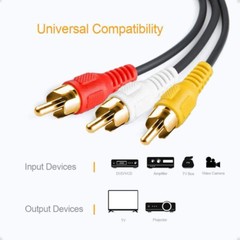 3 RCA Male to 3 RCA Male Cable Stereo AV Audio Video Composite Gold Plated US