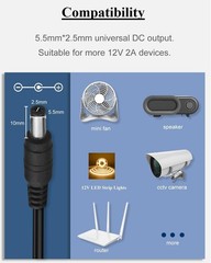 Universal AC Adapter 12V 2A Power Supply Charger 24W AC110V to DC12V 2000Ma 1500