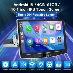 10.1” Single 1Din Android 15 Carplay Rotatable 4+64GB Car Stereo Radio GPS Navi