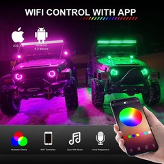 52 Inch RGBW LED Light Bar 300W & 2PCS 4″ RGB Pods with Chasing Halo Ring