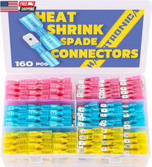 160Pcs Heat Shrink Spade Connectors,Awg 22-10 Female and Male Wire Connectors,Qu