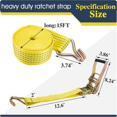 Heavy Duty Ratchet Straps(4 Pack), 2″ x15′ Tie Down Strap, Yellow