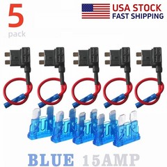 5 Sets Add-A-Circuit Fuse Tap Adapter 12V & Standard ATC ATO Blade Fuses 15 Amp