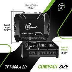 Timpano 4 Channel Amplifier Car Audio 4 x 125 Watts 4.5 x 3 x 2.5 Inch, Gray
