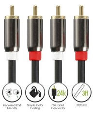 3 6 10 15 FT Gold Plated RCA Male L/R Stereo Audio Cable Cord Plug