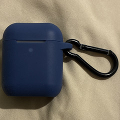Blue Silicone Soft Case w/ Black Clip Carabiner for Apple AirPods 1st/2nd Gen