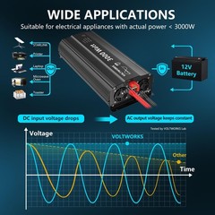 Pure Sine Wave 2000Watt Car Power Inverter Converter DC 12V to 120V AC VOLTWORKS