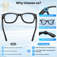 AI Smart Glasses 4K HD Camera, BT Call, 800W Anti-Shake Camera Glasses with Vide