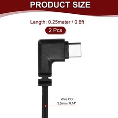 2 Pcs 0.25M/0.8Ft Right Angle Type C Male Plug Wire Cable 28AWG 12V 3A 4 Pin