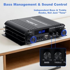 2.1 Channel Mini Amplifier 50W×2 Hi-Fi Audio Receiver Bluetooth USB AUX Subwoofe