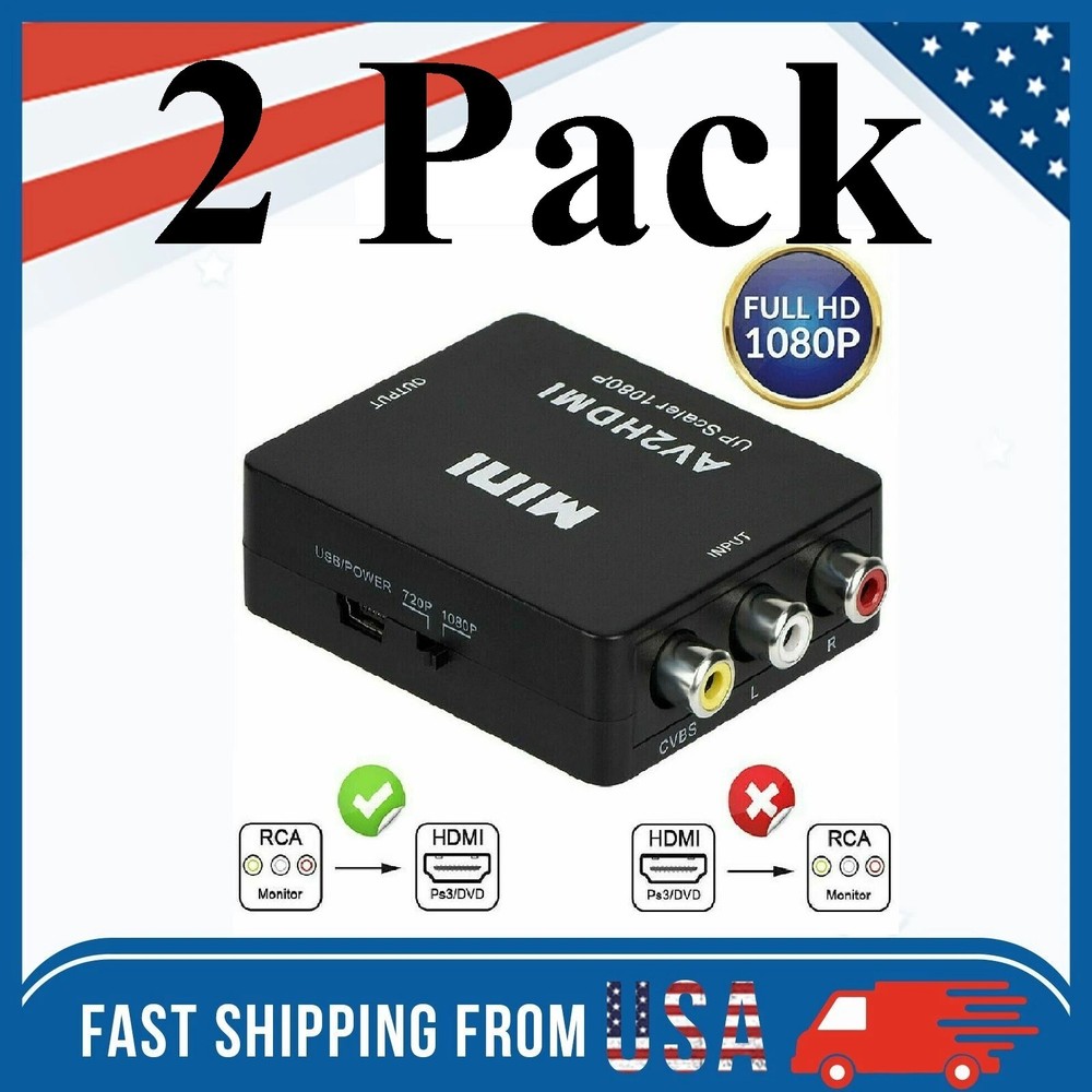 2 Pack RCA AV to HDMI HD Converter Composite CVBS Video Adapter Wii NES SNES