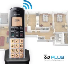 Panasonic Compact Cordless Phone / DECT 6.0, 1.6″ 1-Handset KX-TGB810S Black/Sil
