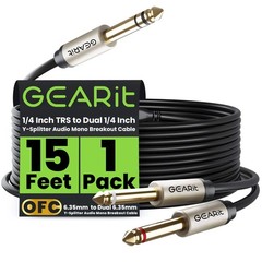 1/4 TRS Stereo Male to Dual 1/4 TS Mono Breakout Splitter Y Audio Cable, Black