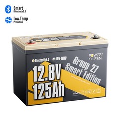 Used Power Queen 12V 125Ah Smart LiFePO4 Lithium Battery Deep Cycle Group 27