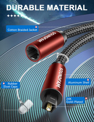 Optical Extension Cable 3 Foot, TOSLINK Male to Female Cable for Home Theater So