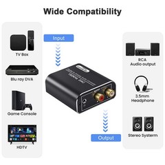 192kHz High-Resolution DAC Toslink/Coaxial to RCA Adapter 20Hz-20kHz Response