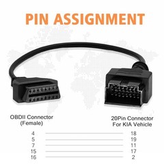 OBDI to OBDII Diagnostic Cable for KIA Vehicles 20Pin Obd1 to 20pin for KIA