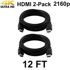 Pack of 2 Digital High-Speed 1.4 HDMI Cables PVC 2160p Black Cord (12 feet)