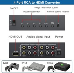 Multiple RCA to HDMI Converter – 4 Port Red White Yellow Composite Component to