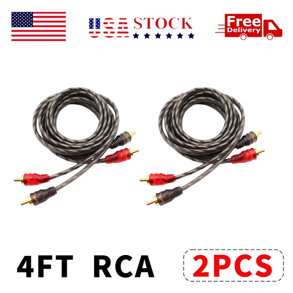 2 PCS RCA Cables 2 Channel Twisted 4Ft Car Audio Shielded Interconnect Amp Wire
