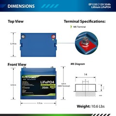 ExpertPower 12V 35Ah Lithium LiFePO4 Deep Cycle Battery | 2500-7000 Life Cycles