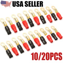 4 Gauge Gold Ring Terminal 10/20PCS 4 AWG Wire Crimp Cable- Black/Red Boots 3/8″