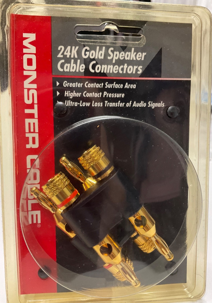 Monster Dual Banana Plug Speaker Cable Connector 2-Pack MDB R-H 24K Gold Plated