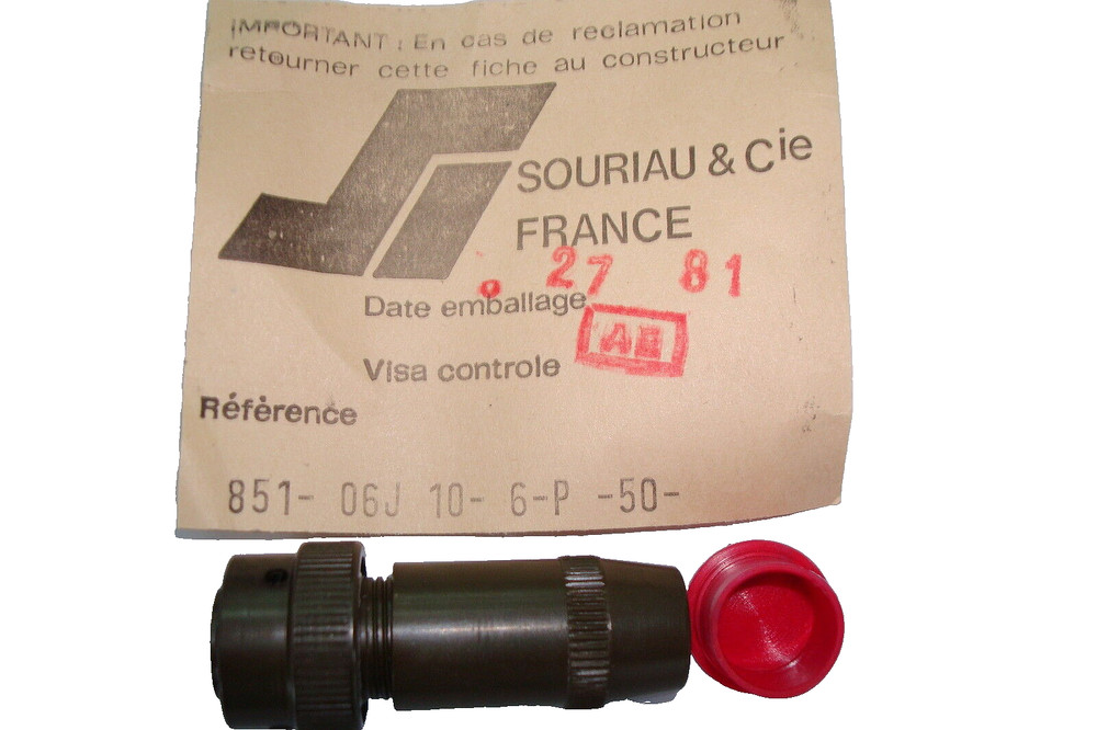SOURIAU CONNECTOR – 85106J106P50 – PLUG / MALE / SIZE10 / 6WAY / SLDR LOT OF 1