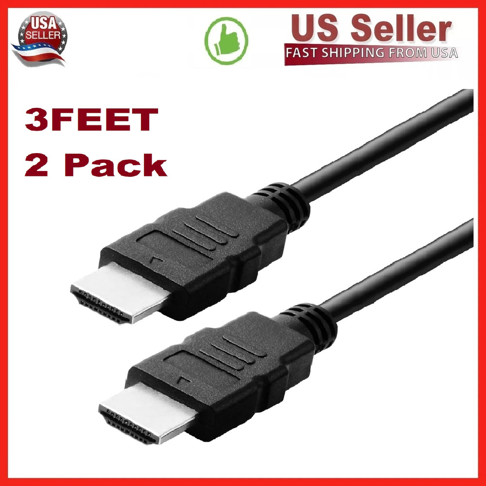 2 Pack Digital High-Speed 1.4 HDMI Cable PVC 2160p Black Cord (3 feet) Black
