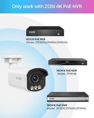 ZOSI 4K 8MP PoE Add-on Camera Person Vehicle Detect 2 Way Talk For ZOSI PoE NVR