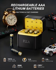 8 Pack AAA 1512mWh 1.5V Rechargeable Lithium Batteries With Fast Charger Box