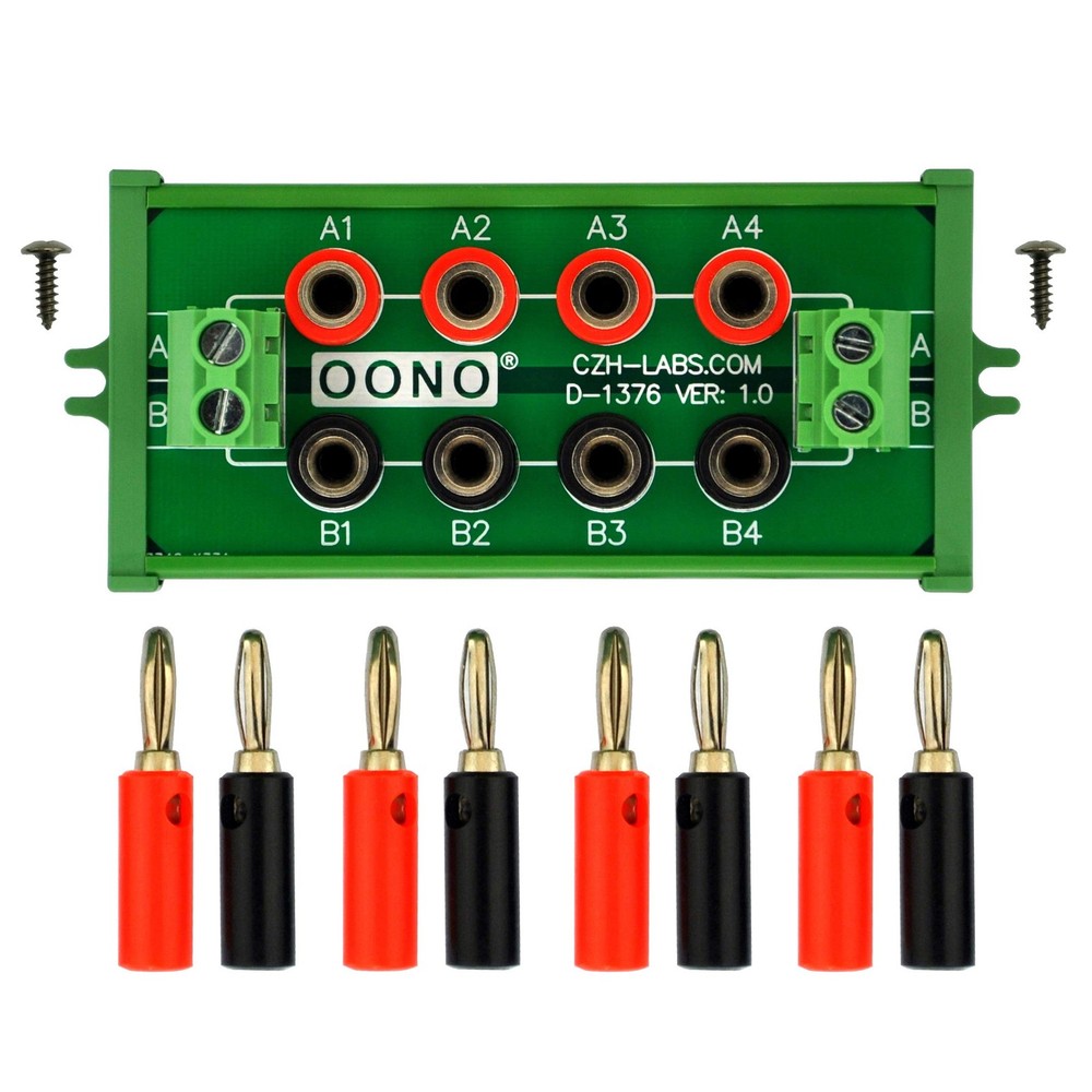 Screw Mount 2 x 4 Position Banana Jack Distribution Module, DC Power Black
