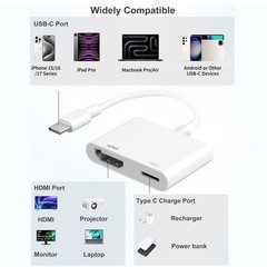 USB C to HDMI Adapter for iPhone 17/16/15 to TV, Type C Digital AV HDMI Adapt…