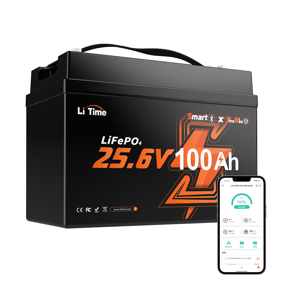 LiTime 24V 100Ah Group31 Bluetooth Trolling Motor LiFePO4 Lithium Battery Marine