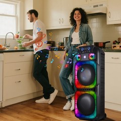 Dual 15” Woofers Powerful Bass Sound Bluetooth Speaker w/ Mic LED Party Speaker