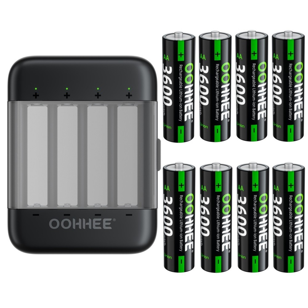 3600mWh 1.5V Rechargeable 8x AA Lithium Batteries with Thin Charging Storage Box