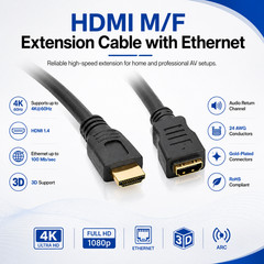 HDMI M/F Extension Cable with Ethernet – 1ft / 3ft / 6ft / 10ft / 15ft / 25ft