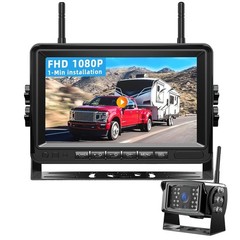 1080P Wireless RV Backup Camera 7″ DVR Quad Split Monitor for Truck Trailer Van