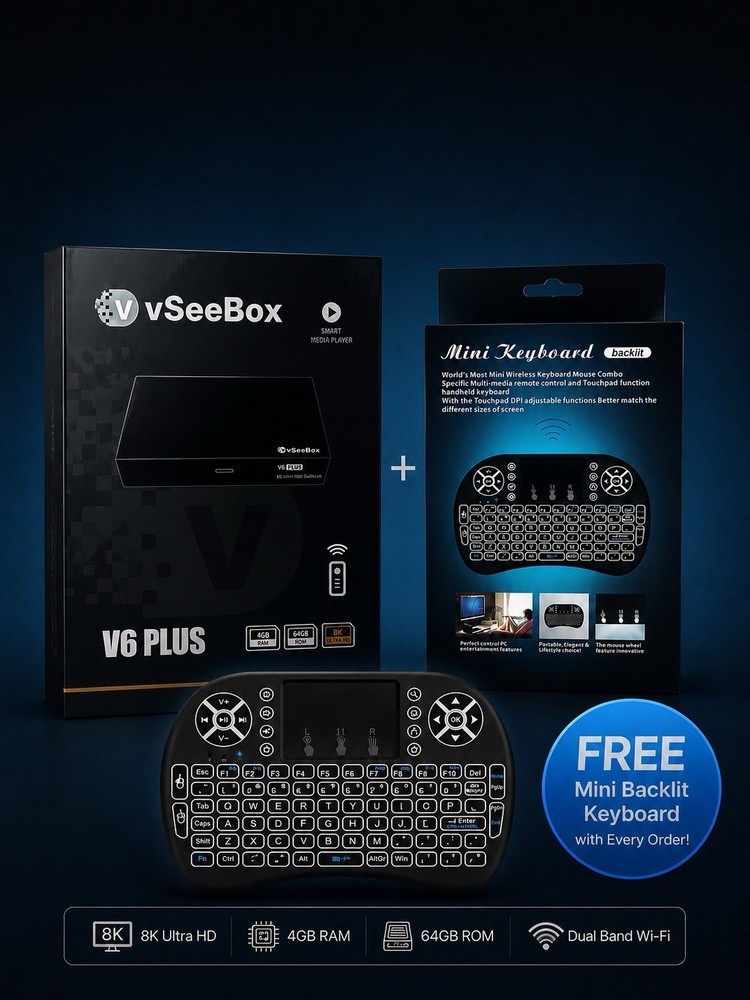 Vseebox v6 Plus/ Free Backlit Mini Wireless Keyboard With Order