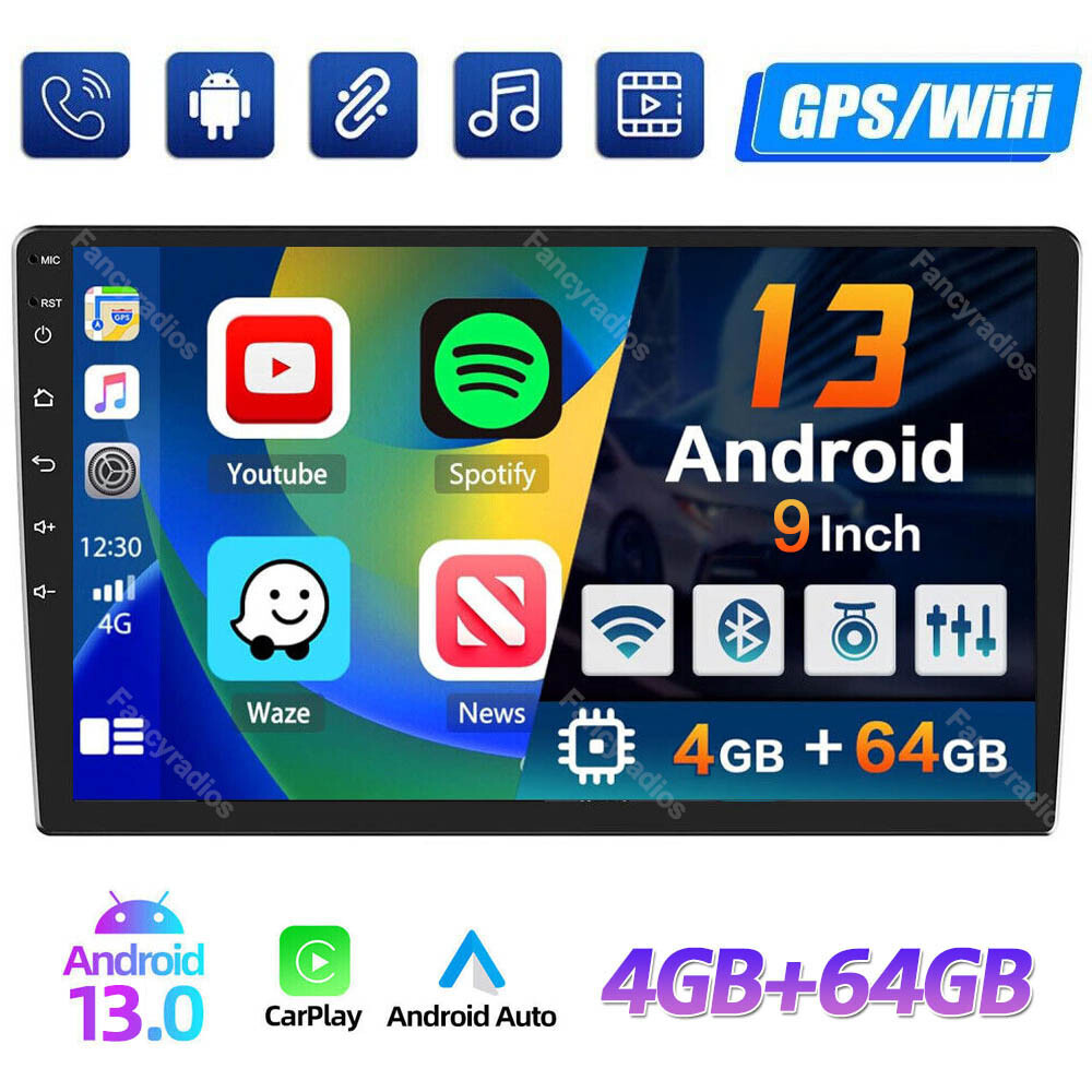 9inch Android 13 4+64GB Car Stereo Radio GPS WIFI Apple Carplay Double 2 Din BT