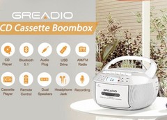 Greadio Boombox CD-X2A Player Cassette, Cd Bluetooth AM/FM Radio USB