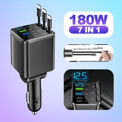 7-in-1 Retractable Car Charger — Features 3 Retractable Type-C Cables, Fast Char