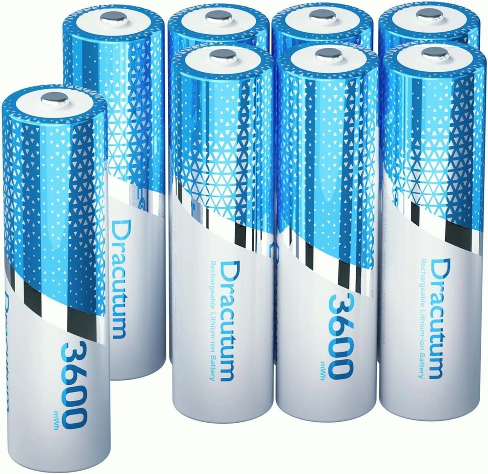 1.5V Rechargeable AA Lithium Batteries 8 Pack, 3600mWh Lithium Rechargeable