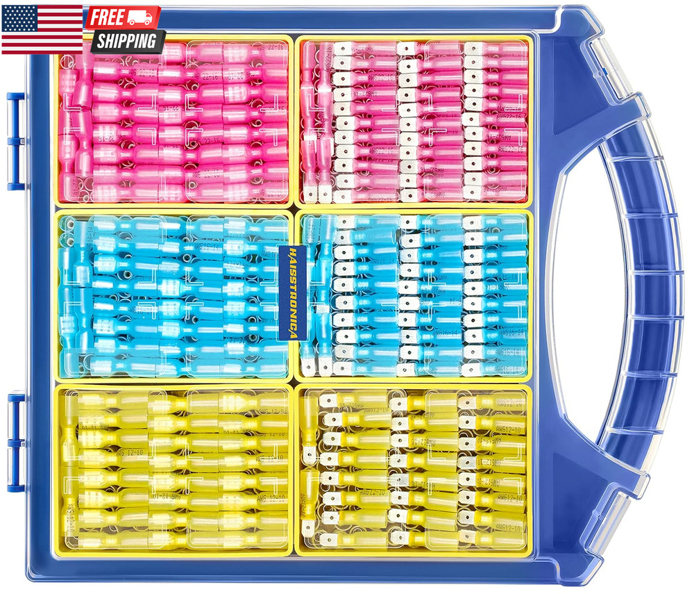 560PCS Heat Shrink Spade Connectors, AWG 22-10 Male Female Wire Spade Terminals,