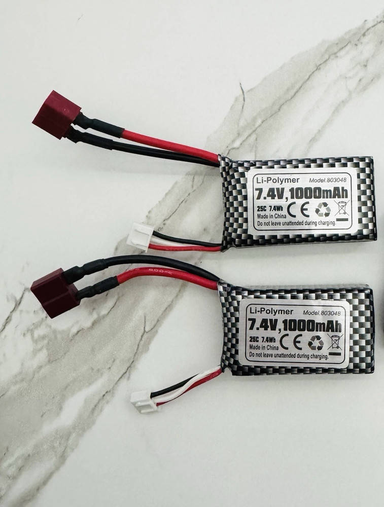 2X 7.4V 1000mAh Li-po Rechargeable Battery 25C 803048 T-Plug Fit RC Cars Trucks