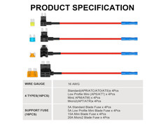 16-Pack Fuse Tap Kit – 4 Types 12V Add-A-Circuit Automotive Fuse Adapter