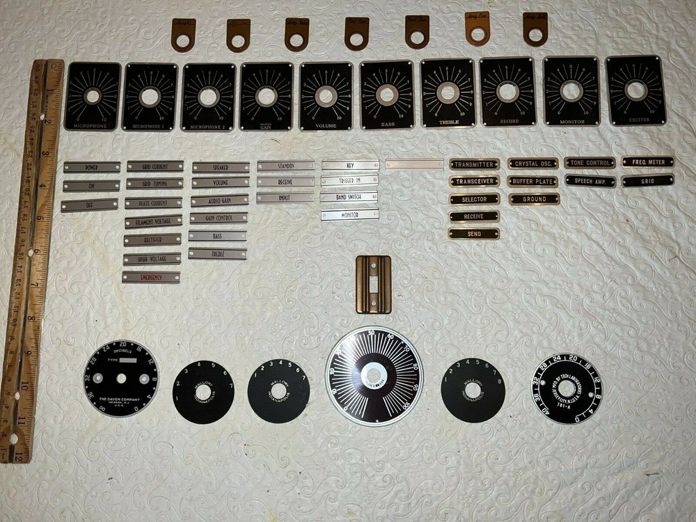 NOS Antique, Vintage Home Brew Radio Escutcheon, Metal Name Plates & Dials
